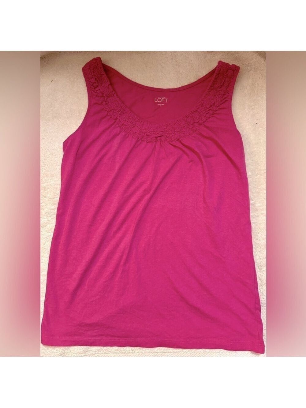 Ann Taylor Loft Ruffled Scoop Neck Pink Tank Top - Picture 3 of 7